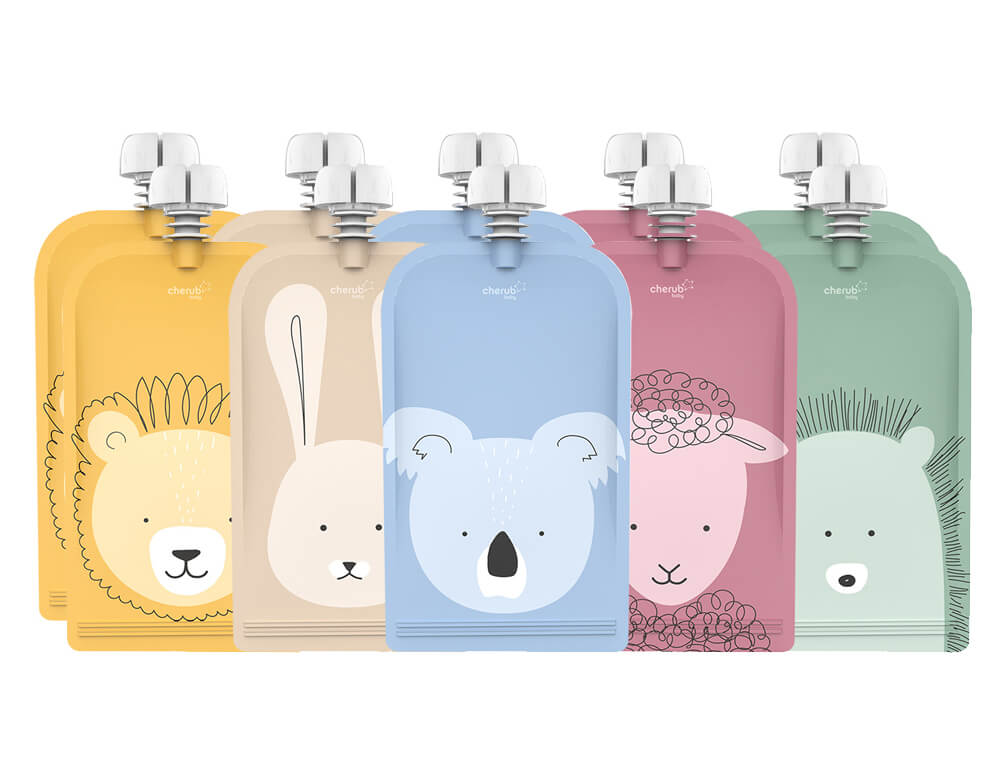 On the Go Reusable Baby Food & Yoghurt Pouches – Animal Set 150ml 10PK